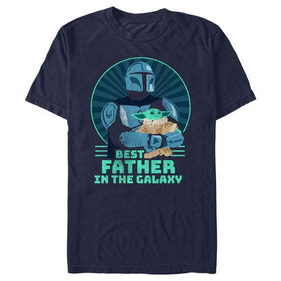 Men's Star Wars: The Mandalorian Father's Day Best Father in the Galaxy Graphic Tee Navy Blue 2X Large