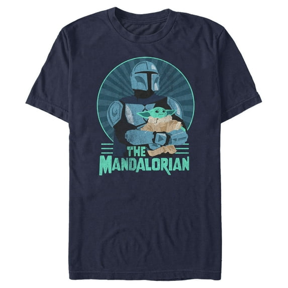 Men's Star Wars: The Mandalorian Father's Day Mando and Grogu Retro Logo Graphic Tee Navy Blue Medium