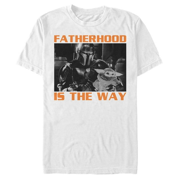 Men's Star Wars: The Mandalorian Fatherhood is the Way Grogu and Din Djarin Graphic Tee White Large