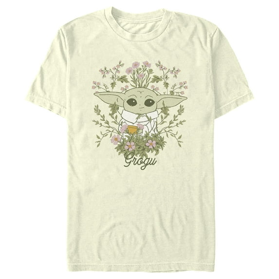 Men's Star Wars: The Mandalorian Floral Grogu Graphic Tee Beige Medium