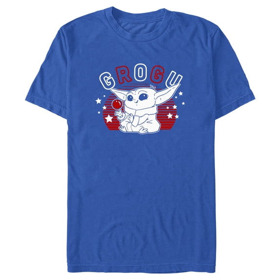 Men's Star Wars: The Mandalorian Fourth of July Cute Grogu Graphic Tee Royal Blue Small