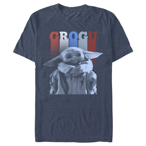 Men's Star Wars: The Mandalorian Fourth of July Grogu Portrait  Graphic Tee Navy Blue Heather Large