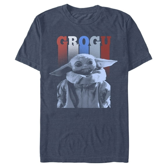 Men's Star Wars: The Mandalorian Fourth of July Grogu Portrait Graphic Tee Navy Blue Heather Small