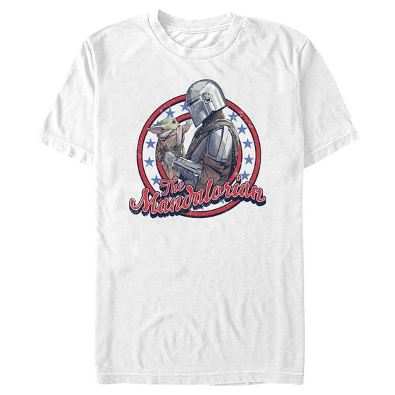 Men's Star Wars: The Mandalorian Fourth of July Grogu and Mando Frame  Graphic Tee White Large