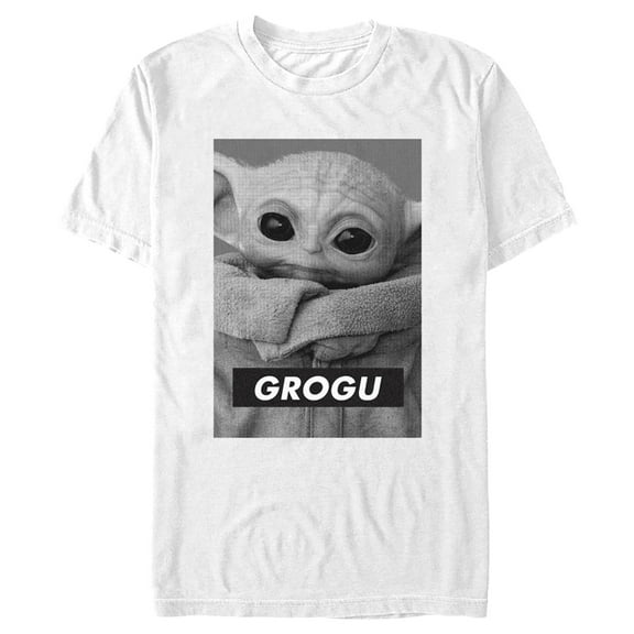 Men's Star Wars: The Mandalorian Grogu Black and White Poster Graphic Tee White X Large