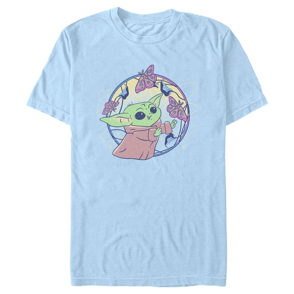 Men's Star Wars: The Mandalorian Grogu Butterflies Circle Graphic Tee Light Blue Large