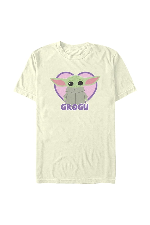 Men's Star Wars: The Mandalorian Grogu Cute Heart Graphic Tee Beige 2X Large
