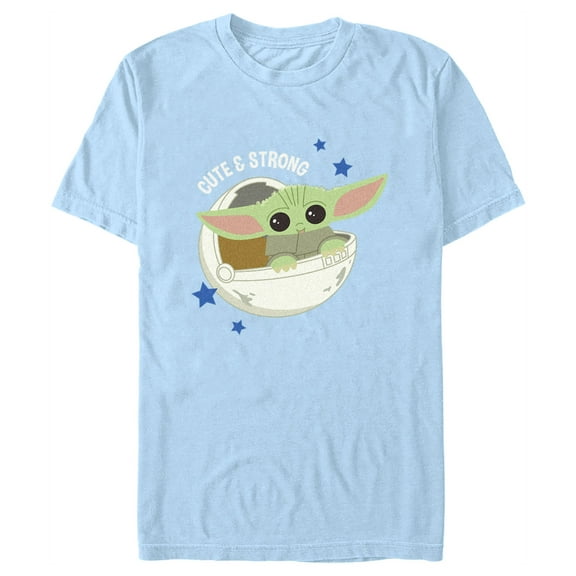Men's Star Wars: The Mandalorian Grogu Cute & Strong Stars  Graphic Tee Light Blue Large