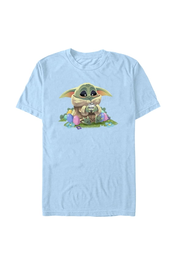 Men's Star Wars: The Mandalorian Grogu Easter Egg Collector Graphic Tee Light Blue Large