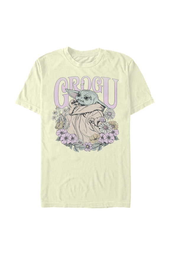 Men's Star Wars: The Mandalorian Grogu Flower Child Graphic Tee Beige 2X Large