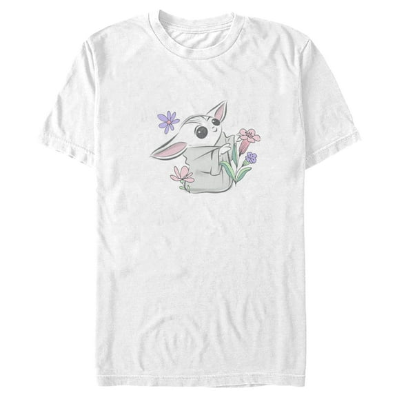 Men's Star Wars: The Mandalorian Grogu Flower Sketch Graphic Tee White 3X Large