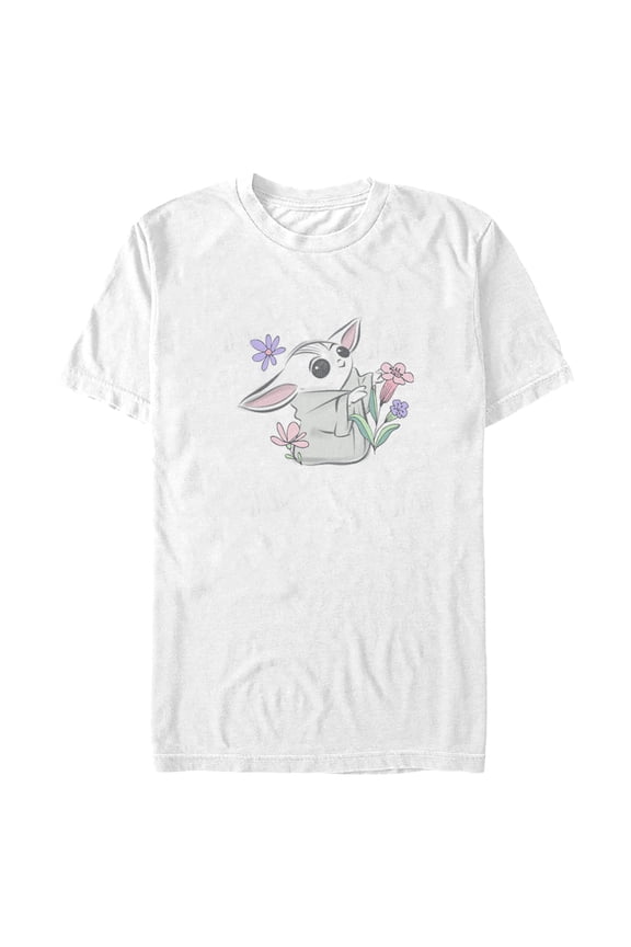 Men's Star Wars: The Mandalorian Grogu Flower Sketch Graphic Tee White Large