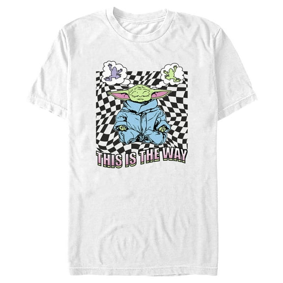Men's Star Wars: The Mandalorian Grogu Frog Dream Checkerboard Graphic Tee White Medium