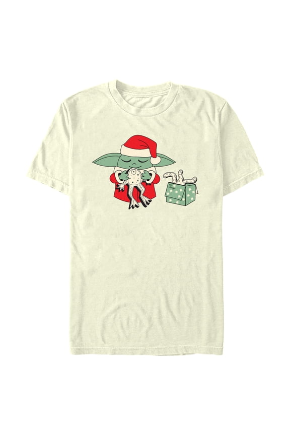 Men's Star Wars: The Mandalorian Grogu Frog Present Graphic Tee Beige Small