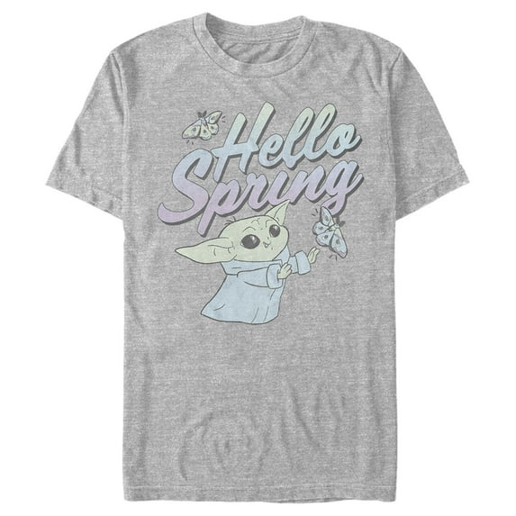 Men's Star Wars: The Mandalorian Grogu Hello Spring Graphic Tee Athletic Heather Small