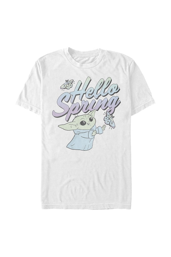 Men's Star Wars: The Mandalorian Grogu Hello Spring Graphic Tee White Large