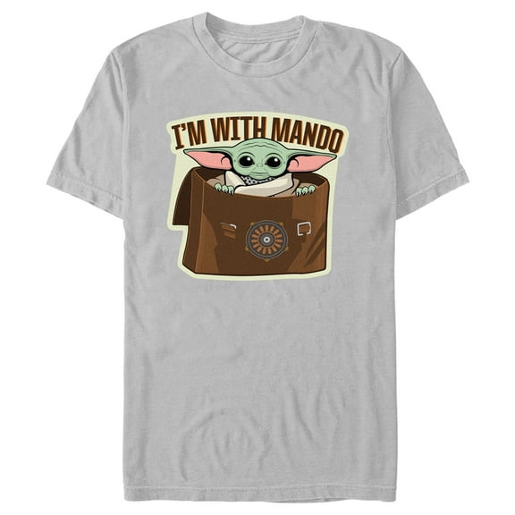 Men's Star Wars: The Mandalorian Grogu I'm with Mando Graphic Tee Silver 3X Large