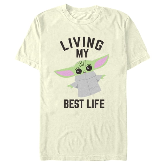 Men's Star Wars: The Mandalorian Grogu Living My Best Life Graphic Tee Beige Medium