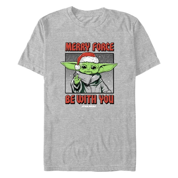Men's Star Wars: The Mandalorian Grogu Merry Force Be with You  Graphic T-Shirt