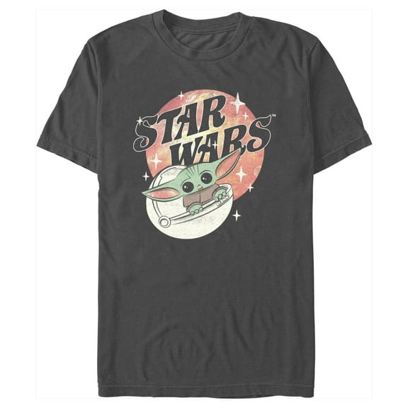 Men's Star Wars: The Mandalorian Grogu Retro Star Wars Logo Graphic Tee Charcoal 2X Large