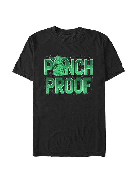 Men's Star Wars: The Mandalorian Grogu St. Patrick's Day Galaxy Stars Pinch Proof Graphic Tee Black X Large