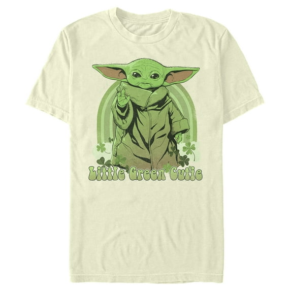 Men's Star Wars: The Mandalorian Grogu St. Patrick's Day Little Green Cutie Graphic Tee Beige Large