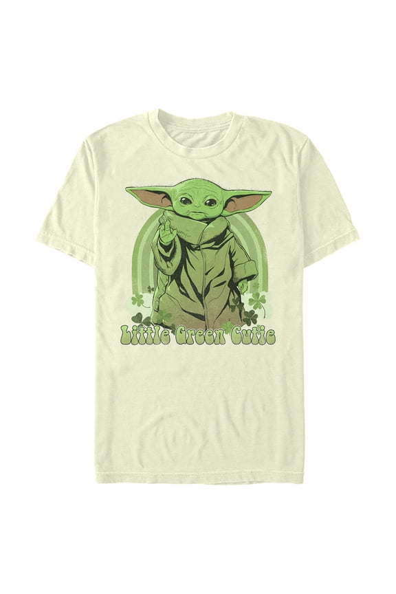 Men's Star Wars: The Mandalorian Grogu St. Patrick's Day Little Green Cutie Graphic Tee Beige Medium