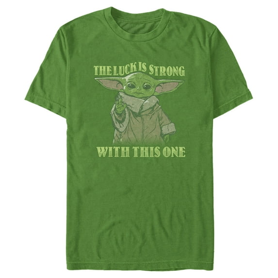 Men's Star Wars: The Mandalorian Grogu St. Patrick's Day The Luck is Strong With This One Graphic Tee Kelly Green 3X Large