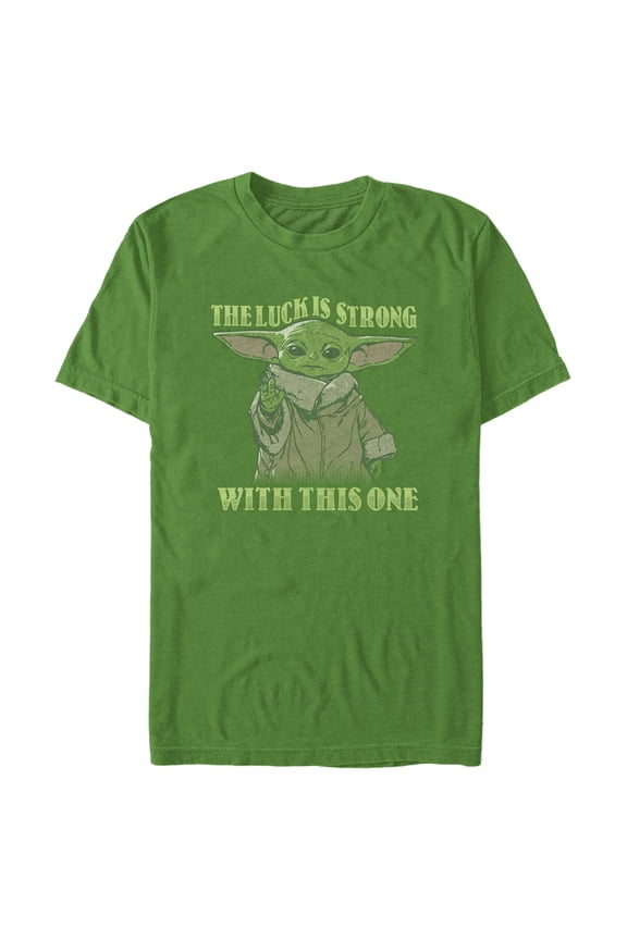 Men's Star Wars: The Mandalorian Grogu St. Patrick's Day The Luck is Strong With This One  Graphic Tee Kelly Green Large