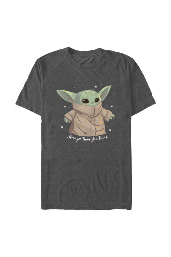 Men's Star Wars: The Mandalorian Grogu Stronger Than You Think Graphic Tee Charcoal Heather Large