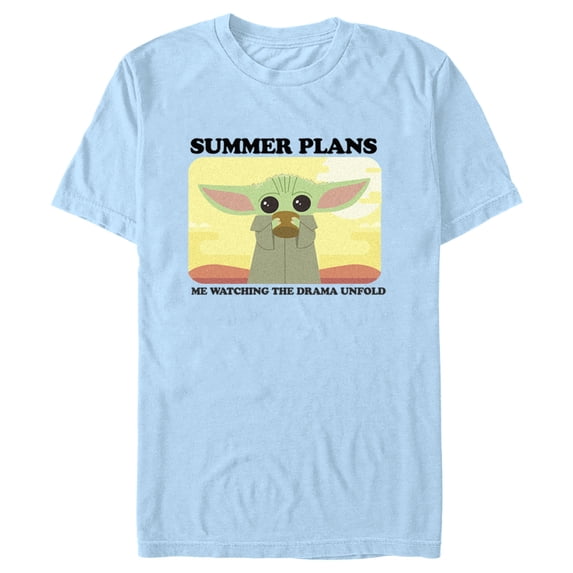 Men's Star Wars: The Mandalorian Grogu Summer Plans Me Watching the Drama Unfold Graphic Tee Light Blue Large