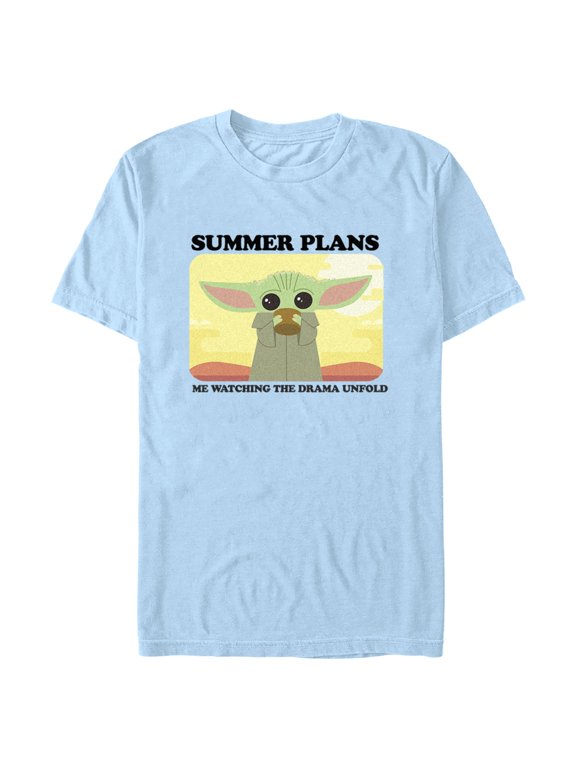 Men's Star Wars: The Mandalorian Grogu Summer Plans Me Watching the Drama Unfold Graphic Tee Light Blue Large