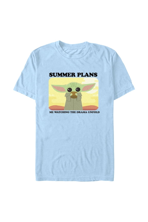 Men's Star Wars: The Mandalorian Grogu Summer Plans Me Watching the Drama Unfold Graphic Tee Light Blue Large