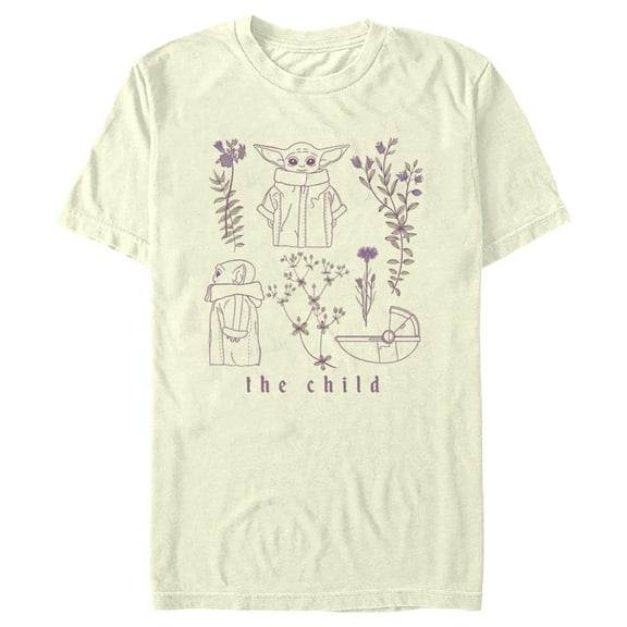 Men's Star Wars: The Mandalorian Grogu The Child Botanical Sketches Graphic Tee Beige Medium