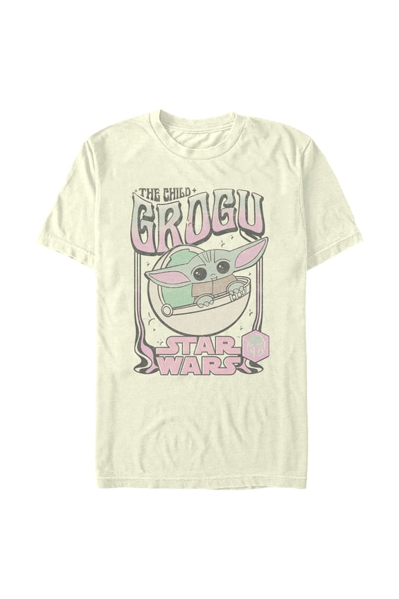 Men's Star Wars: The Mandalorian Grogu The Child Groovy Poster Graphic Tee Beige 3X Large