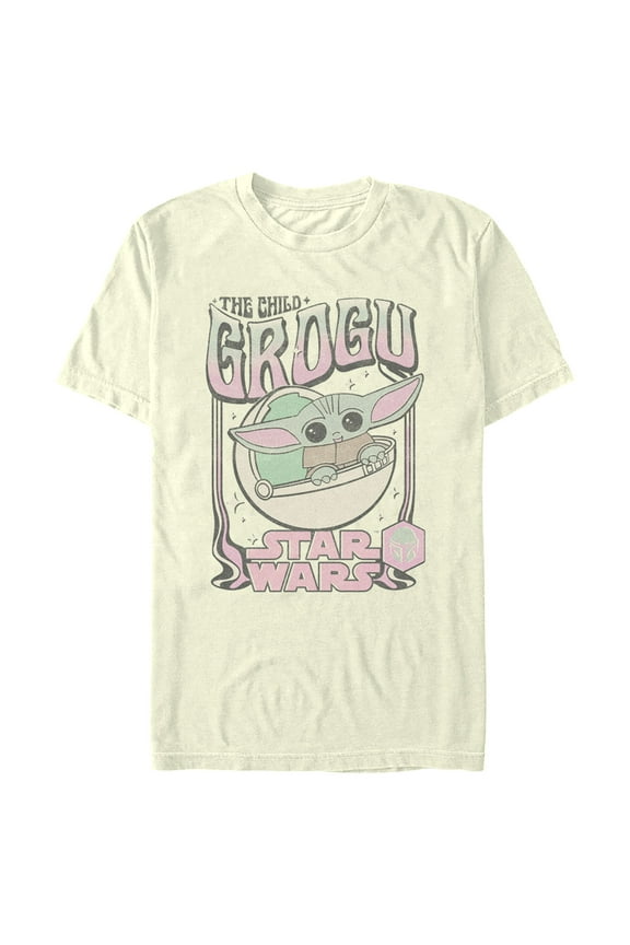 Men's Star Wars: The Mandalorian Grogu The Child Groovy Poster Graphic Tee Beige Small