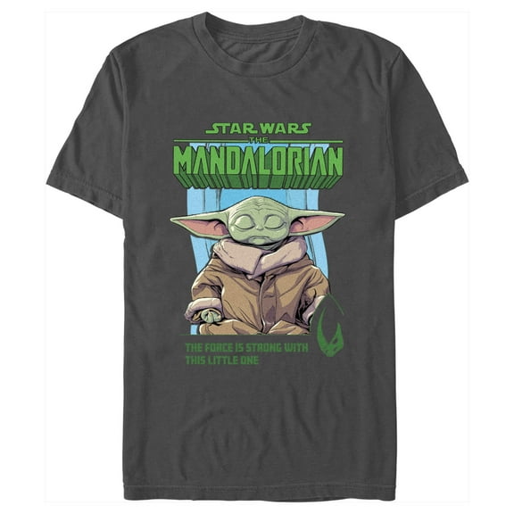Men's Star Wars: The Mandalorian Grogu The Force is Strong With This Little One Poster Graphic Tee Charcoal Medium
