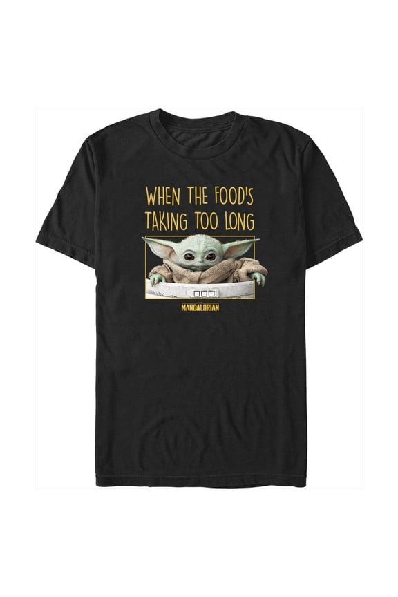 Men's Star Wars: The Mandalorian Grogu When The Food's Taking too Long Meme Graphic Tee Black 3X Large
