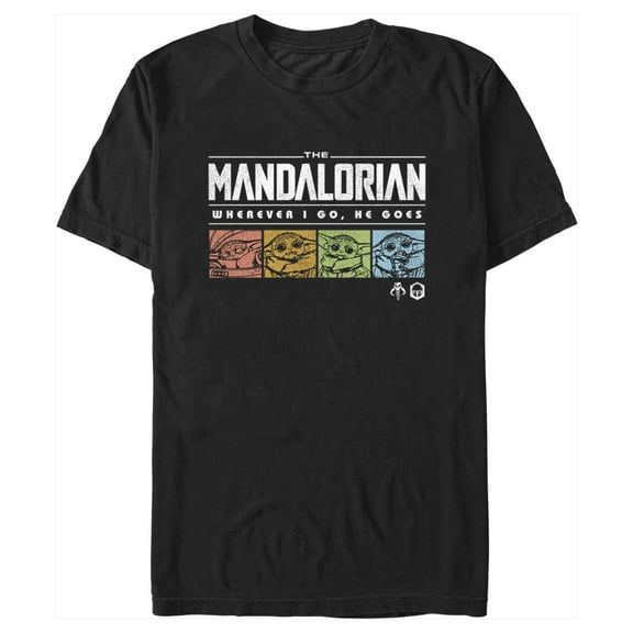 Men's Star Wars: The Mandalorian Grogu Wherever I Go He Goes Colorful Squares  Graphic Tee Black X Large