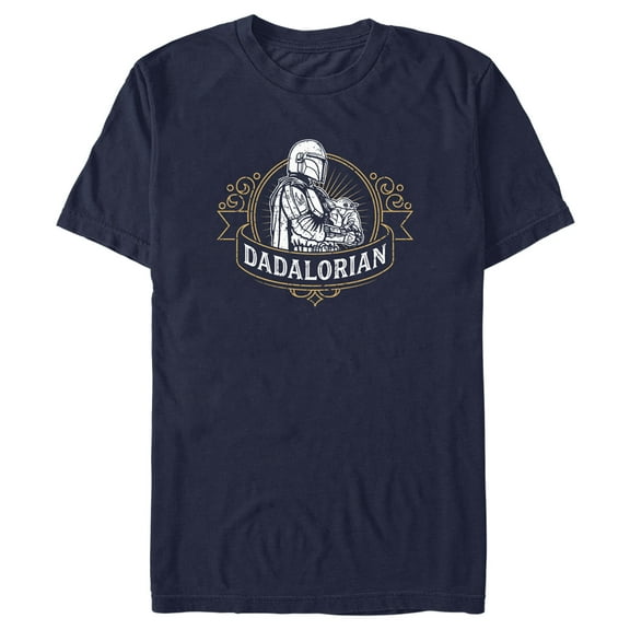 Men's Star Wars: The Mandalorian Grogu and Din Djarin Dadalorian Banner Sketch Graphic Tee Navy Blue Small