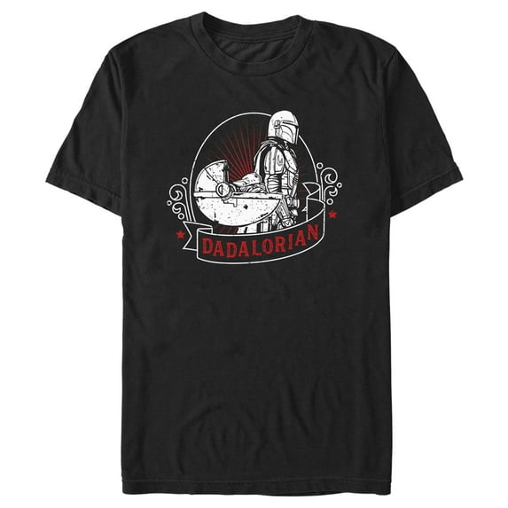 Men's Star Wars: The Mandalorian Grogu and Din Djarin Dadalorian Cradle Sketch Graphic Tee Black / 2 2X Large
