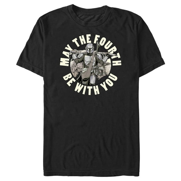 Men's Star Wars: The Mandalorian Grogu and Din Djarin May the Fourth Be With You  Graphic Tee Black 2X Large
