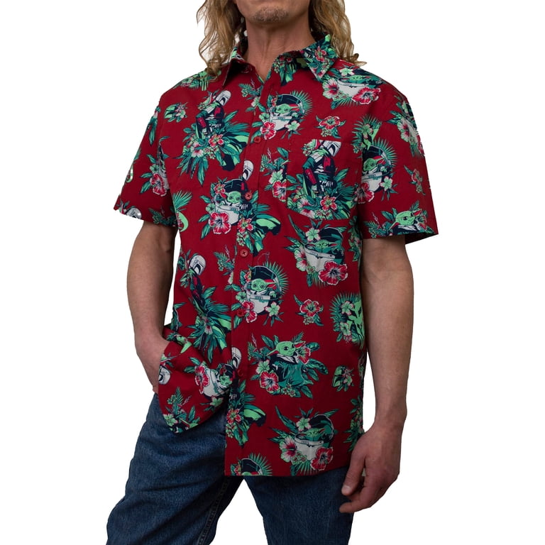 Star Wars Men's Mandalorian Grogu and Din Djarin Hawaiian Shirt
