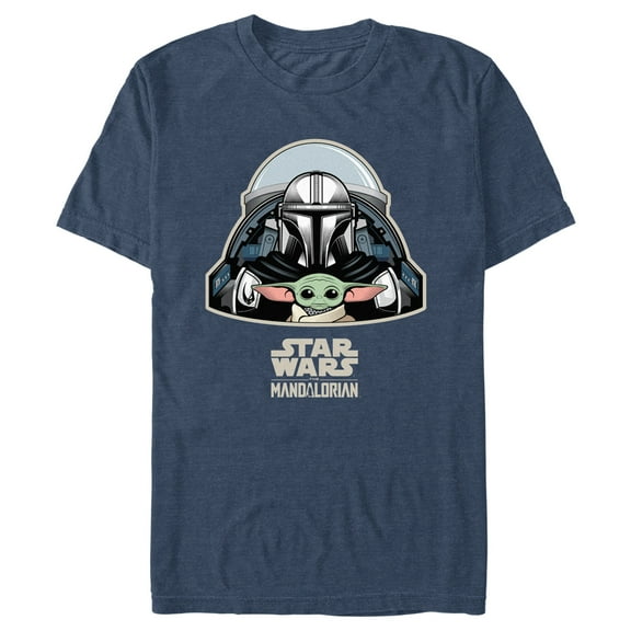 Men's Star Wars: The Mandalorian Grogu and Din Djarin Take Flight Graphic Tee Navy Blue Heather Large