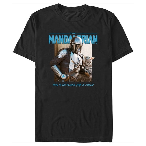 Men's Star Wars: The Mandalorian Grogu and Din Djarin This is no Place for a Child Graphic Tee Black 2X Large