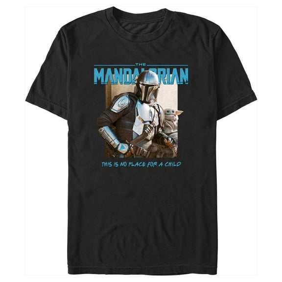 Men's Star Wars: The Mandalorian Grogu and Din Djarin This is no Place for a Child Graphic Tee Black Medium