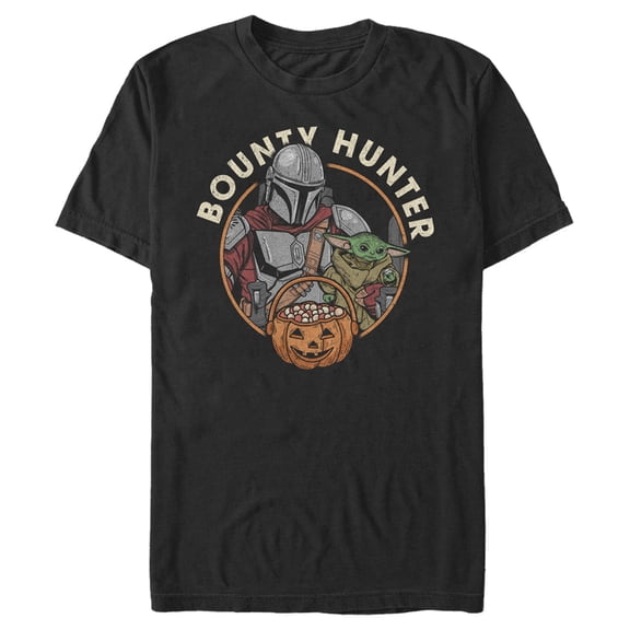 Men's Star Wars: The Mandalorian Halloween Candy Bounty Hunter Din Djarin and Grogu Graphic Tee Black Large