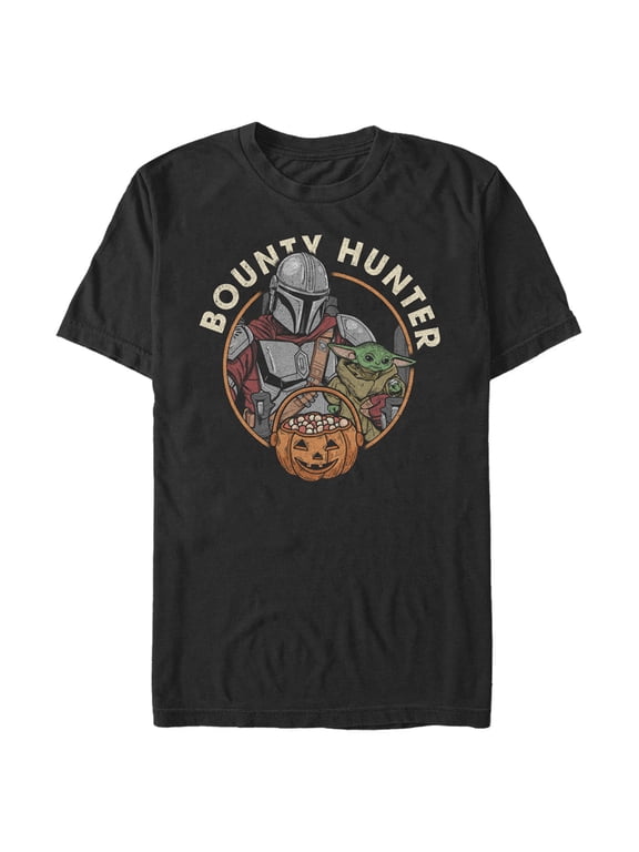 Men's Star Wars: The Mandalorian Halloween Candy Bounty Hunter Din Djarin and Grogu Graphic Tee Black X Large