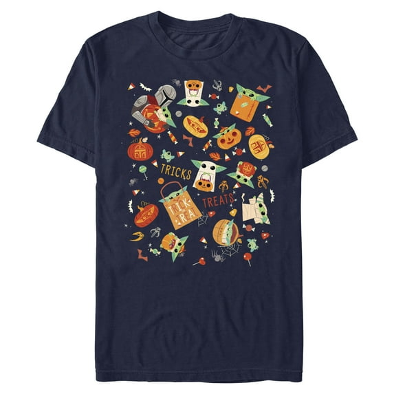 Men's Star Wars: The Mandalorian Halloween Candy Collage Graphic Tee Navy Blue X Large