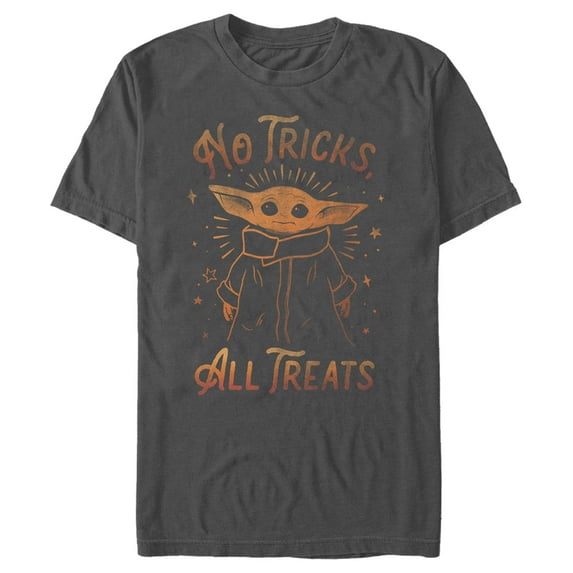 Men's Star Wars: The Mandalorian Halloween Grogu No Tricks All Treats Graphic Tee Charcoal 3X Large